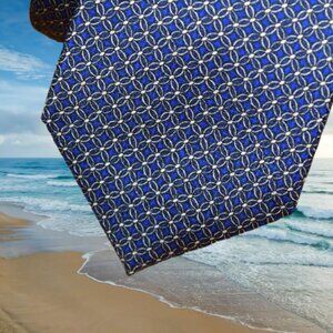New $590 BRIONI Handmade Navy Blue Silver Geometric Silk Tie LUX Made in Italy